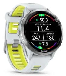 Смарт-часы Garmin Forerunner 970 с серебристым безелем и желто-белым ремешком (010-02969-01)
