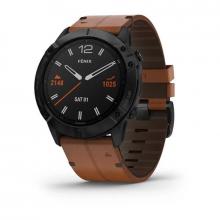 Смарт часы Garmin FENIX 6X Sapphire черный DLC с каштановым кожаным ремешком