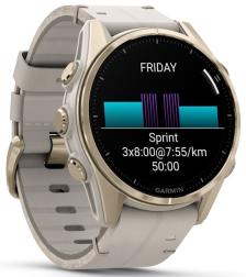 Часы Garmin Fenix 8 43mm Amoled Sapphire Titanium, золотистый, серый кожаный ремешок (010-02903-40)